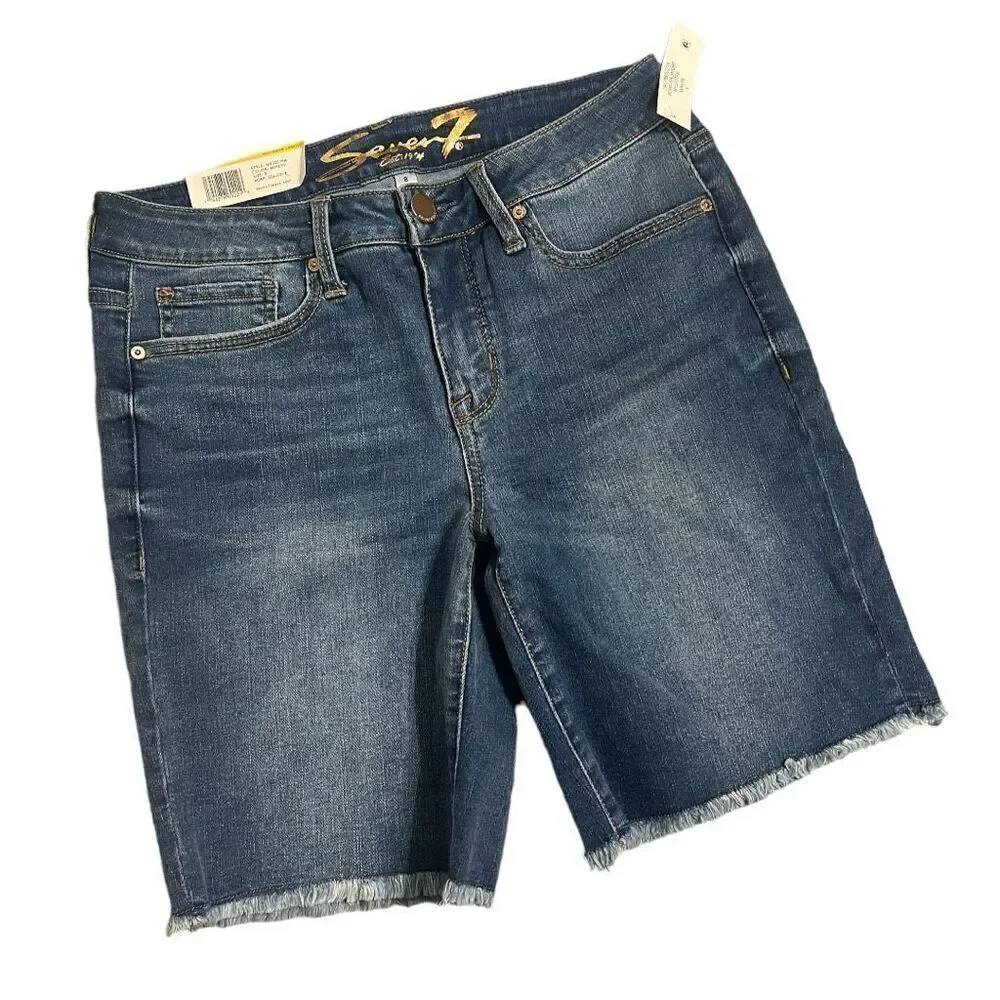 NWT Womens Seven7 Jeans Sunset Bermuda 9” Denim Medium Wash Jean Shorts - Sz 8